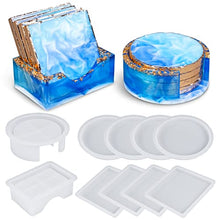 Load image into Gallery viewer, LET'S RESIN Silicone Coaster Molds, Resin Coaster Molds Kit with 10pcs Square and Round Coaster Molds Set, Upgrade Coaster Holder Epoxy Resin Molds for Resin Casting, Cups Mats, Home Decoration