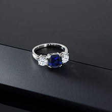 Load image into Gallery viewer, Gem Stone King 925 Sterling Silver Blue Simulated Sapphire Women Meghan Ring (4.00 Ct Cushion) (Size 7)