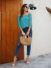 Load image into Gallery viewer, Womens Blouses and Tops Dressy Short Sleeve Floral Lace Shirts Summer Beach Blouse Turquiose L