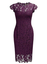 Load image into Gallery viewer, Miusol Women's Retro Floral Lace Slim Evening Cocktail Mini Dress (Small, A-Magenta)