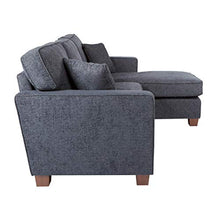 Load image into Gallery viewer, OSP Home Furnishings Russell Reversible Sectional Sofa with 2 Pillows and Coffee Finished Legs, Navy