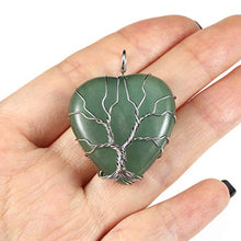 Load image into Gallery viewer, Top Plaza Natural Green Aventurine Healing Crystals Necklace Silver Tree of Life Wire Wrapped Heart Shape Stone Pendant for Womens Girls Ladies