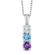 Load image into Gallery viewer, Gem Stone King 925 Sterling Silver Build Your Own Personalized Round 3 Birthstones with Diamond Fashion Pendant Necklace For Women with 18 Inch Silver Chain