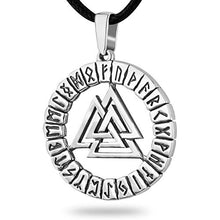 Load image into Gallery viewer, Valknut Pendant Necklace Sterling Silver Triangle Odin Knot in Runic Circle Mens Viking Norse Celtic Jewelry for Men Women Nordic Rune Amulet Talisman Handmade