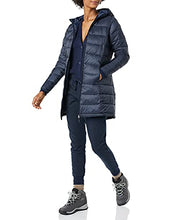 Load image into Gallery viewer, Amazon Essentials Women's Lightweight Water-Resistant Packable Puffer Coat, Navy/Black Small Cheetah, X
