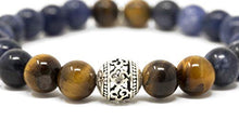 Load image into Gallery viewer, Larimar Accessories | 8mm Mala Beads Bracelet | Mala Gemstone Bracelet | Mala Yoga Bracelet | Mala Prayer Bracelet | Mala Meditation Beads Bracelet | (Sodalite & Tiger Eye)