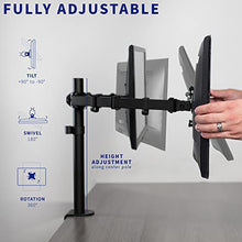 Load image into Gallery viewer, VIVO Dual Monitor Desk Mount, Heavy Duty Fully Adjustable Stand, Fits 2 LCD LED Screens up to 30 inches, Black, STAND-V002