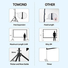 Load image into Gallery viewer, Projector Screen and Stand,Towond 150 inch Indoor Outdoor Projection Screen, Portable 16:9 4K HD Rear Front Movie Screen Pull Down with Carry Bag Wrinkle-Free Design for Home Theater Backyard Cinema