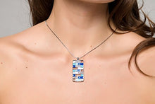 Load image into Gallery viewer, Lova Jewelry Aqua Turquoise Electric Blue Mosaic Glitter Silver Tone Metal Necklace Earrings Set