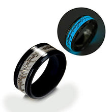 Load image into Gallery viewer, Glow in The Dark Band 8mm Wide Stainless Steel Rings for Men or Women Couples Matching Black Wedding Bridal Ring Ginger Lyne Fashion Jewelry