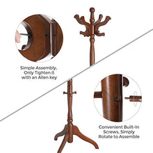 Load image into Gallery viewer, VASAGLE Coat Rack Free Standing with 11 Hooks, Wooden Hall Tree Coat Hat Tree Coat Holder with Solid Rubberwood Base for Coat, Hat, Clothes, Scarves, Handbags, Umbrella, Dark Walnut URCR05WN