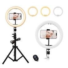 Load image into Gallery viewer, Letyet 10” Selfie Ring Light with Tripod Stand and Phone Holder,for Live Stream/Makeup, 3-Mode 10-Level Dimmable Camera Ring Light for YouTube Video and TikTok, Compatible with iPhone and Android