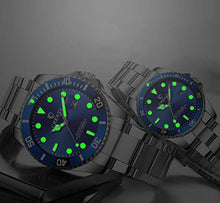 Load image into Gallery viewer, Couple Watches Classic Silver Stainless Steel Watch His and Hers Waterproof Quartz Watch(Silver Blue)