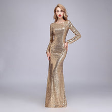 Load image into Gallery viewer, honey qiao Gold Modest Bridesmaid Dresses Long High Back Prom Party Gowns