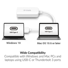 Load image into Gallery viewer, D-Link USB C to Ethernet Adapter, Type C to 2.5 Gigabit Ethernet LAN Network Adapter 2500 Mbps Wired Performance Windows Mac OS Dongle (DUB-E250)