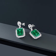 Load image into Gallery viewer, Gem Stone King 925 Sterling Silver Green Simulated Emerald Earrings For Women (13.60 Cttw Emerald Cut 14X10MM)