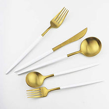 Load image into Gallery viewer, Gugrida White Gold Flatware, Royal 20 Piece Matte White Handle 18/10 Stainless Steel Tableware Sets for 4 Including Forks Spoons Knives, Camping Silverware Travel Utensils Set Cutlery (White Gold)