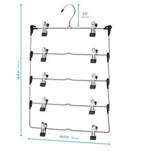 Load image into Gallery viewer, ZOBER Space Saving 5 Tier Metal Skirt Hanger with Clips (3pk) Hang 5-on-1, Gain 70% More Space,Rubber Coated Hanger Clips,360 Swivel Hook,Adjustable Clips Pants Hanger,Hang Slack,Trouser,Jeans,Towels