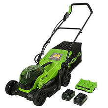Load image into Gallery viewer, Greenworks 48V 14" Brushless Cordless Lawn Mower, (2) 4.0Ah USB Batteries (USB Hub) and Dual Port Rapid Charger Included (2 x 24V)