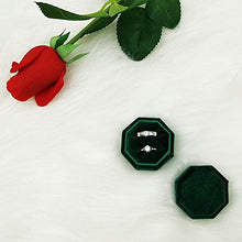 Load image into Gallery viewer, Beatilog Velvet Ring Bearer Box - Octagon Double Proposal Ring Display/Vintage Handmade Wedding Ring Holder/Jewelry Storage Gift Case for Engagement, Birthday, Christmas, Photography (Green)