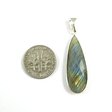 Load image into Gallery viewer, Bezel Gem Pendant with Bail - Labradorite - Sterling Silver Elongated Teardrop Faceted Gemstone Pendant-40mm