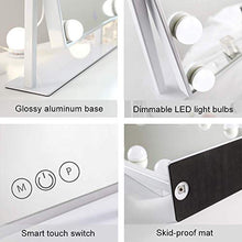 Load image into Gallery viewer, FENCHILIN Lighted Makeup Mirror Hollywood Mirror Vanity Makeup Mirror with Light Smart Touch Control 3Colors Dimmable Light Detachable 10X Magnification 360°Rotation(White)