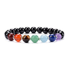 Load image into Gallery viewer, Cherry Tree Collection Chakra Stretch Bracelet | Genuine Natural 8mm Gemstones Beads, Silver Spacers | Men/Women (Black Tourmaline - Small)