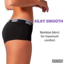 Load image into Gallery viewer, Bambody Absorbent Boyshort: Classic Fit Trunk Style Underwear for Period Protection (Single Pack: Black, Medium)