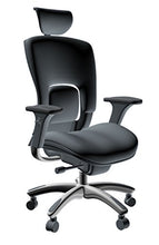Load image into Gallery viewer, GM Seating Ergolux Genuine Leather Executive Hi Swivel Chair Chrome Base with Headrest, Black