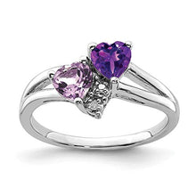 Load image into Gallery viewer, 925 Sterling Silver Purple Amethyst Pink Quartz Diamond Band Ring Size 8.00 Love Gemstone Fine Jewelry For Women Gifts For Her