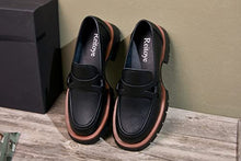 Load image into Gallery viewer, Reitoye Women's Loafers Platform Low Chunky Heel Leather Loafer Shoes US 7 Black