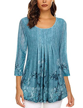 Load image into Gallery viewer, Timeson Tunic Tops To Wear With Leggings,3/4 Sleeve Tops for Women Loose Fitted Floral Women's Dressy Blouses Business Casual Tops for Women Spring Sheer Shirts Deep Cyan XX-Large