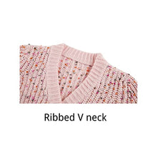 Load image into Gallery viewer, Girls Knit Sweaters Button Down Colorful Spots Ribbed V Neck Long Sleeve Cute Tops 5-14 Year Pink