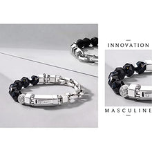Load image into Gallery viewer, AWNL Men's Beaded Bracelet Sterling Silver Cuban Link Chain Bracelet with Nuummite Gift for Men, 6.3'' - 6.7''