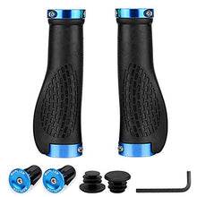 Load image into Gallery viewer, SAPLIZE Bike Handlebar Grips, Ergonomic Design, PR11 (Black, Blue Rings, with Aluminium End Caps)
