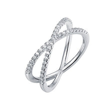Load image into Gallery viewer, PAVOI 14K Gold Plated X Ring CZ Simulated Diamond Criss Cross Ring (7, White)