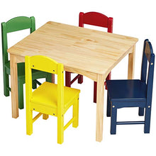 Load image into Gallery viewer, AmazonBasics Kids Wood Table and 4 Chair Set, Natural Table, Assorted Color Chairs
