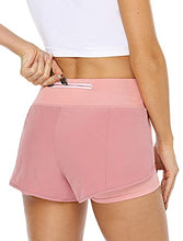 Load image into Gallery viewer, Star Vibe Workout Athletic Gym Yoga Shorts for Women Quick-Dry High Waisted Running Shorts with Zip Pockets and Liner 2 in 1 2 Pack Black/Pink M