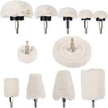 Load image into Gallery viewer, Benavvy 11pcs Buffing Wheel for Drill, Polishing Ball for Drill with 0.25" Hex Shafts, Cotton Polishing Kit for Rotary Tools, Sanding Headlight Rims Manifold Aluminum Chrome Stainless Steel