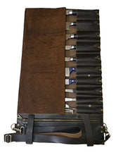 Load image into Gallery viewer, Professional Chef Bag Lightweight Genuine Premium Dark Brown Leather 10 Pockets Knife Bag/Chef Knife Roll with Buckles
