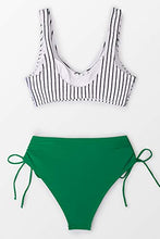 Load image into Gallery viewer, CUPSHE Women's Bikini Sets Ruched Lace up Bikini High Waisted Two Piece Swimsuits Fresh Green XS