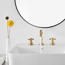 Load image into Gallery viewer, GGStudy 8 inch 2 Handles 3 Holes Widespread Bathroom Sink Faucet Antique Brass Bathroom Vanity Faucet Basin Mixer Tap Faucet Matching Metal Pop Up Drain with Overflow