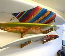 Load image into Gallery viewer, COR Surf Wooden Surfboard Wall Mount for Surf Boards, Snowboards, Skateboards, Kiteboards and Wakeboards, Triple Tier Surf Board Display Holder, Made of Sustainable Bamboo (24 x 4 x 4 Inches)