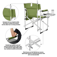 Load image into Gallery viewer, FUNDANGO Portable Lightweight Folding Camping Director Chair with Side Table Oversized Camp Chair Aluminum Fold Up Chair Heavy Duty Holds up to 300lbs, Green, 19" D x 25.2" W x 34.5" H