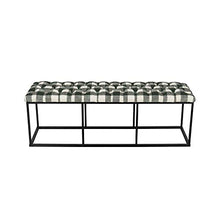 Load image into Gallery viewer, HomePop Upholstered Button Tufted Decorative Bench with Metal Base, Black and White Plaid