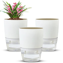 Load image into Gallery viewer, Self Watering Planters Pot - 4.1 Inch 3 Pack Plastic Bottom Watering Plant Pot with Drainage Holes Saucers Reservoirs and Wick Rope - Decorative Flower Pots for Indoor Outdoor House Plants, Flowers