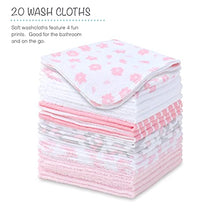 Load image into Gallery viewer, The Peanutshell Hooded Bath Towel and Wash Cloth Set for Baby Girls - 23 Piece Gift Set - Pink Floral & Cheetah Print