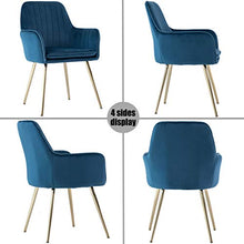 Load image into Gallery viewer, GOLDEN BEACH Velvet Dinning Chair Set of 2 Mid-Back Accent Chair Modern Leisure Armchair with Gold Plating Legs Upholstered Living Room Chair (Navy Blue)