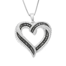 Load image into Gallery viewer, Gilded Sterling Silver 1/4cttw Natural Round-Cut Black Diamond Heart Pendant-Necklac with an 18 Inch Chain