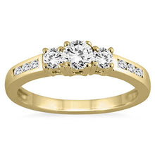 Load image into Gallery viewer, AGS Certified 1/2 Carat TW Diamond Three Stone Ring in 10K Yellow Gold (K-L Color, I2-I3 Clarity)